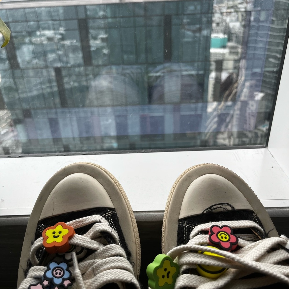 Black and White Chunky Sneakers with Colorful Details